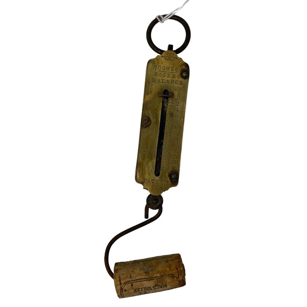 Hughes's Pocket Balance brass scale 0-25 markings patent hanging loop riveted 7"